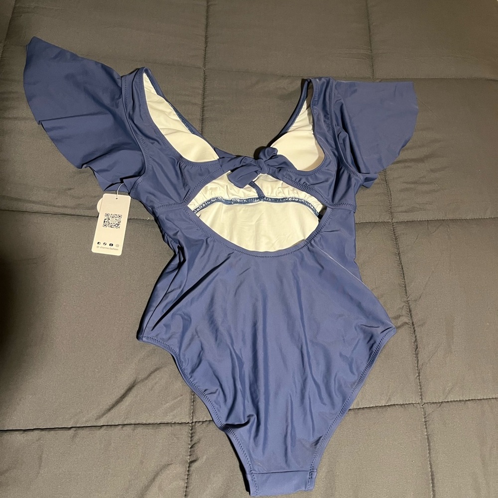 Blue Ruffled One-Piece Swimsuit - Picture 2 of 2